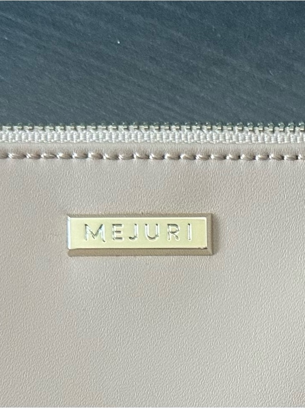 Mejuri Blush Leather Pouch with Gold Plaque with wristlet